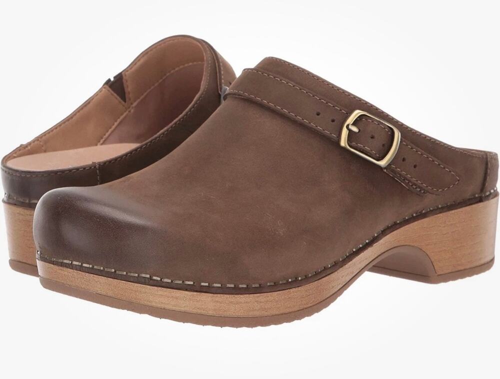 Dansko Mushroom Burnished Nubuck Leather Mule Clog Convertible Strap sz 39.